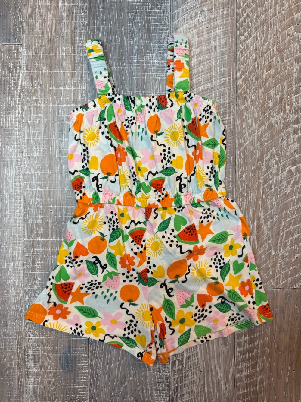 Old Navy Girls Fruit & Floral Print Romper in Orange, Green, Pink